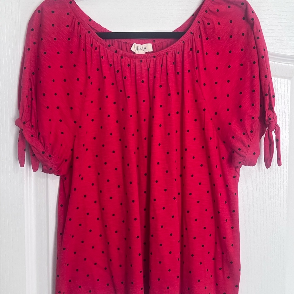 Style & Co.  Red Tie Blouse Relaxed Fit